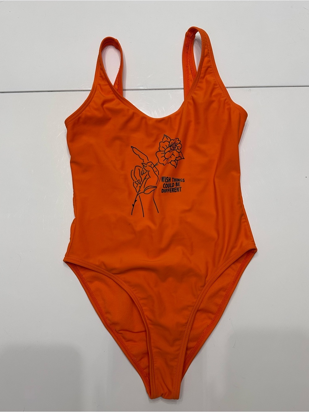 Broken Promises Orange "Wish Things Could Be Different" One Piece Swimsuit Small
